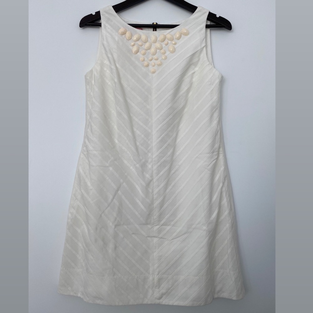 Phoebe Couture Embellished White Shift Cocktail Dress